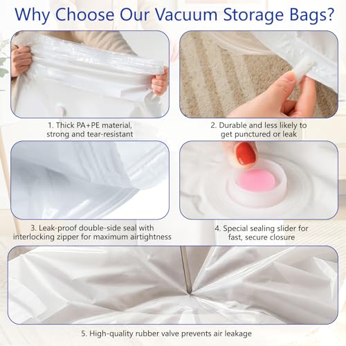 12 Pack Vacuum Storage Bags Space Saver Seal Bags for Luggage Clothes Air Tight Compression Bags for Home Storage & Travel - size: 12 pack with electric pump