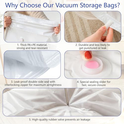 12 Pack Vacuum Storage Bags Space Saver Seal Bags for Luggage Clothes Air Tight Compression Bags for Home Storage & Travel - size: 12 pack with electric pump