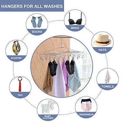 Fayleeko Drying Rack, 52 Clips Stainless Steel Laundry Drying Rack Folding Sock, Underwear, Clothes Hangers for Drying Towels, Bras, Lingerie, Baby Clothes