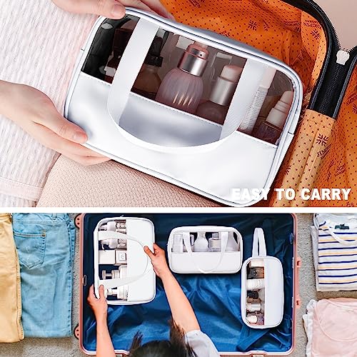 Clear Makeup Bag, 3 Pcs of Cosmetic Bags Set, Transparent PVC Travel Makeup Pouch, Waterproof Cute Toiletry Bag for Women (White) - color: Z-White-3pcs, style: 3pcs