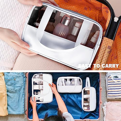 Clear Makeup Bag, 3 Pcs of Cosmetic Bags Set, Transparent PVC Travel Makeup Pouch, Waterproof Cute Toiletry Bag for Women (White) - color: Z-White-3pcs, style: 3pcs