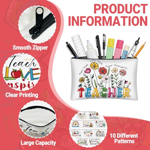 30 Pcs Teacher Appreciation Gifts Bulk Makeup Bag for Teacher Colorful Canvas Makeup Bags Reusable Women Cosmetic Pouch for Appreciation Birthday Gifts - style: Teacher