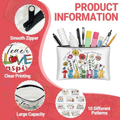30 Pcs Teacher Appreciation Gifts Bulk Makeup Bag for Teacher Colorful Canvas Makeup Bags Reusable Women Cosmetic Pouch for Appreciation Birthday Gifts - style: Teacher