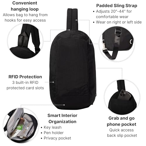 Baggallini Swift Sling - Lightweight 7.25"x 12.5" Crossbody Sling Backpack with Convertible - color: B-lite Black