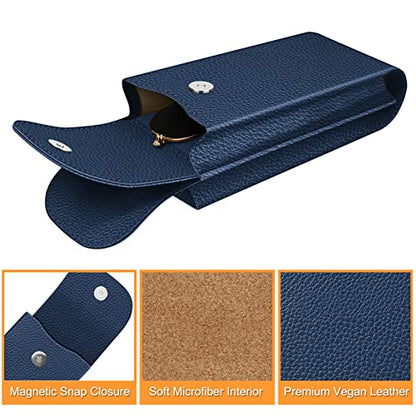 FINTIE Double Glasses Case with Carabiner Hook, Portable Vegan Leather Eyeglass Case Anti-scratch Sunglasses Pouch - color: Navy