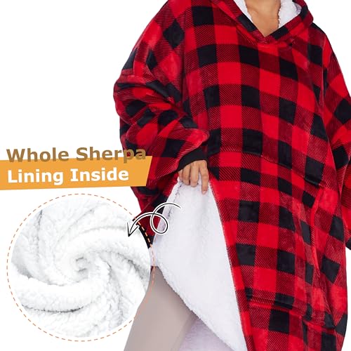 Catalonia Oversized Blanket Hoodie Sweatshirt, Wearable Sherpa Blanket Pullover, Gift for Her - color: Checker