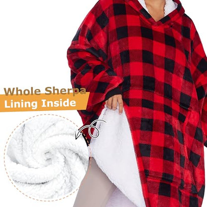 Catalonia Oversized Blanket Hoodie Sweatshirt, Wearable Sherpa Blanket Pullover, Gift for Her - color: Checker