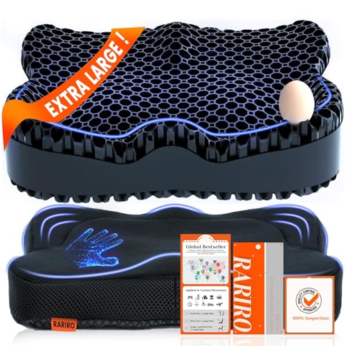Enlarged 19.7" Gel Seat Cushion, Egg Gel Chair Pads for Wheelchair Pressure Coccyx Sciatica Pain Relief, Cooling Desk Seat Cushion for Kayak, Car, Office Chair Long Sitting[Black] - color: Black, size: 19.7*16.1*3.5in
