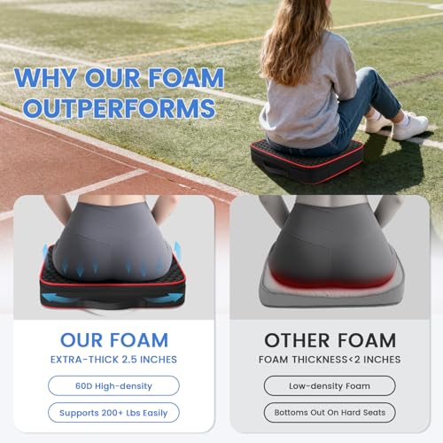 Stadium Seat Cushions - Portable Bleacher Cushions with 2.5" Extra Thick High-Density Foam and Massage Dots, Outdoor Fashion Seat Cushions for Sports Events, Travel, Camping, Chairs - color: 3pack-black