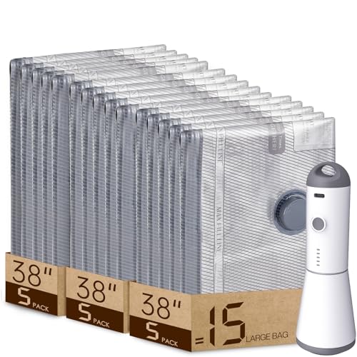 Rechargeable Pump Vacuum Bags for Travel Packing,15 Packs Large Size Vacuum Seal Bags for Luggage and Suitcase Compression, Space Saver for Bedding and Clothing Organization - size: 15 Large Size