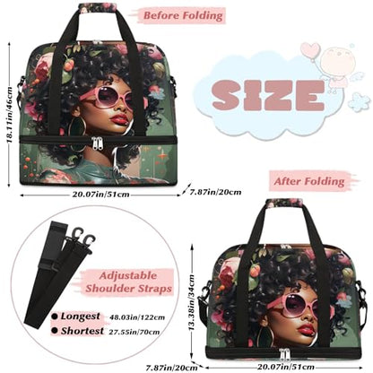 Travel Duffle Bags With Shoes Compartment for Women Men African Women Lightweigh Sports Tote Gym Bag Fashion Foldable Canvas Weekender Overnight Carry On Luggage Handle Bag - color: A10:Women Cool