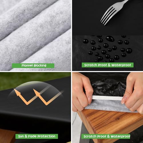 Picnic Table Cover with Bench Covers, Fitted 6ft Waterproof Tablecloth Set for Outdoor Camping & RV - Includes 1 Table Cover & 2 Bench Covers with Drawstring Storage Bag, 30"x72", Solid Black - color: Black