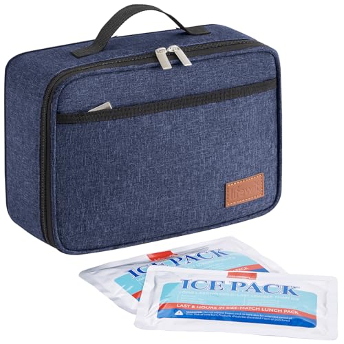 Lifewit Freezable Lunch Box, Insulated Reusable Lunch Bag with 2 Ice Packs, Mini Cooler Snack Bag for Bento Box for Salad, Sandwich, Snacks fo Men Women for Work, Dark Blue 5L - color: Dark Blue, size: 5L