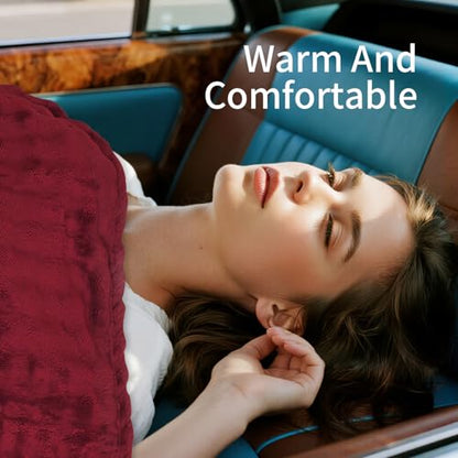 Travel Blanket and Pillow-2-in-1, Ultra-Soft&Compact,Airplane Blanket with Hand Luggage Belt and Backpack Clip,Travelers Accessories Gifts, 61x43 Inches（Burgundy） - color: Burgundy