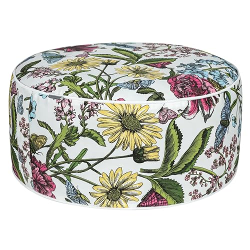 Inflatable Outdoor Ottoman,20"x9" Portable Patio Pouf,Water Resistant,Fade-Resistant,Round Blow Up Footrest Stools for Home Garden Camping Travel(Butterfly Flower) - color: Butterfly Flower
