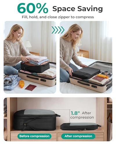 BAGSMART 6 Set /4 Set/2 Set Compression Packing Cubes for Travel, Lightweight Luggage Organizer Bags, Durable Space Saver Bags Travel Essentials - color: Black, size: Set of 6