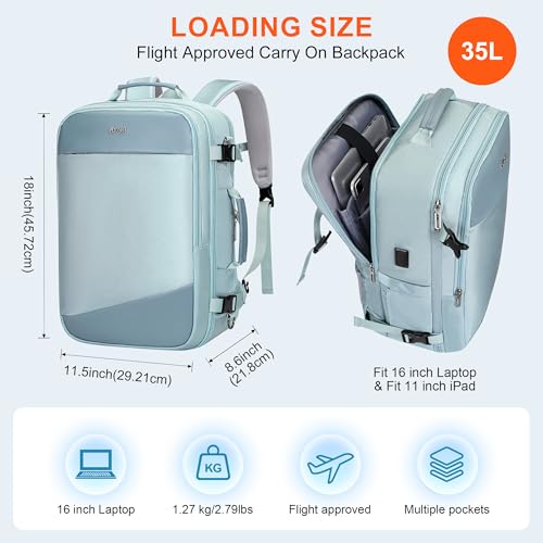 PIJUSHI Travel Backpack for Women Carry on Suitcase Backpack Flight Approved Personal Item Bag Fits 16 Inch Laptop(PE035 Blue) - color: Blue