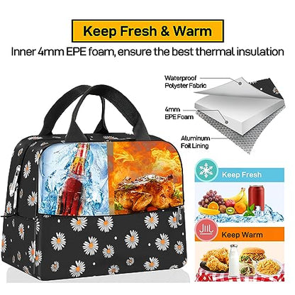 HOMESPON Insulated Lunch Bag for Women Men Lunch Box Cooler Lunch Tote for Work Picnic (Daisy) - color: Daisy