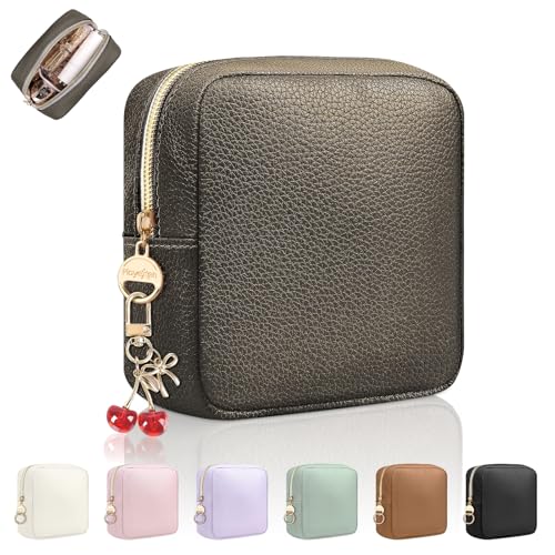 4.9" Small Makeup Bag for Purse, PU Leather Mini Cosmetic Bag with Ring Buckle, Portable Small Makeup Travel Toiletry Pouches for Women, Birthday/Wedding/Christmas Gifts (Metal) - color: Metal-4.9 inch