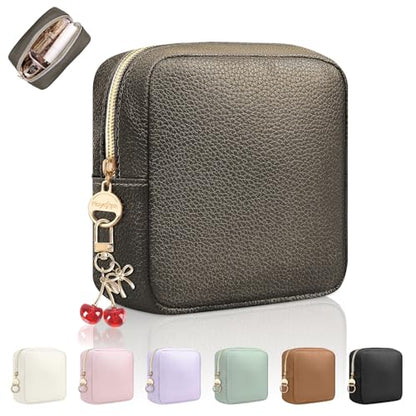 4.9" Small Makeup Bag for Purse, PU Leather Mini Cosmetic Bag with Ring Buckle, Portable Small Makeup Travel Toiletry Pouches for Women, Birthday/Wedding/Christmas Gifts (Metal) - color: Metal-4.9 inch