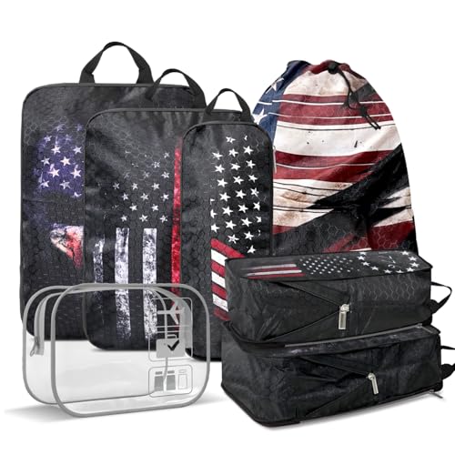 National flag Compression Packing Cubes Set (7 Piece) - 1776 flag Travel Organizer Bags Essential Bag for Clothes Shoes Cosmetics Toiletry - color: Black-9