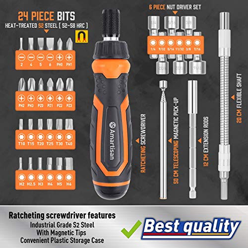 Amartisan 34-Piece Multi-bit Screwdriver Set Tool All in One, Portable Multi-Purpose Screwdriver - color: Orange, size: 18-in-1 (34-Piece) Multi-bit Screwdriver Set