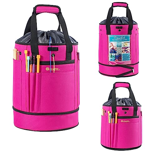 MYBAGZING Expandable Yarn Storage Organizer, Crochet Bag & Yarn Tote with Zipper Closure, Yarn Holder for Crocheting and Knitting for Yarn Skeins, Hooks, Needles,Accessories – Gift for Crafters - color: Pink-Ⅰ, size: Large-Drawstring Closure