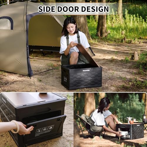 Naturehike Lispace Camping Table with Storage Box, 50L Collapsible Trunk Organizer with Lid, Folding Storage Bin for Camping Picnic Home