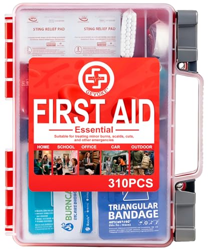 Gevoke Professional First Aid Kit - 310 Piece HardCase Medical Kit for Home, Car, Camping, Travel, Hiking, Truck, Office, Sports, Vehicle & Outdoor Emergencies - size: Large
