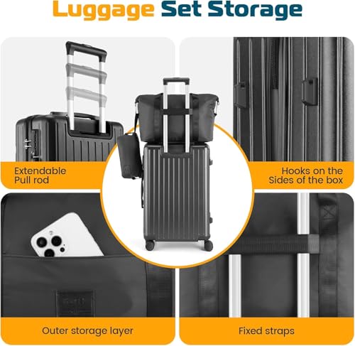 Hoteel Luggage Sets 5 Piece, 4-Year Warranty, Durable Suitcase Set with Spinner Wheels, 100% PC Hard Shell Lightweight Luggage with TSA Lock, Large Checked Travel Suitcases, Black(20/24/28/DB/TB) - color: Black, size: 20/24/28/TB/（DB/BP）