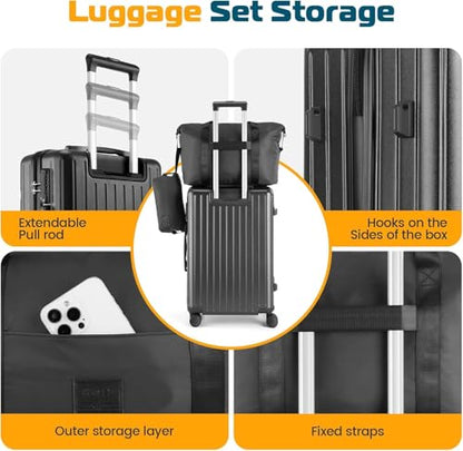 Hoteel Luggage Sets 3 Piece, 4-Year Warranty, Durable Suitcase Set with Spinner Wheels, ABS+PC Hard Shell Lightweight Luggage with TSA Lock, Large Checked Travel Suitcases, Black(20IN/PB/TB) - color: Bure black, size: 20/TB/（LB/DB）