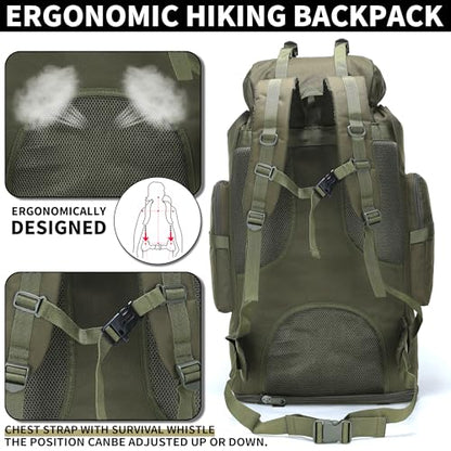 Hiking Backpack for Men 70L/100L Camping Backpack Military Rucksack Molle 3 Days Assault Pack for Climbing | Camping Backpack - color: 100l-olivegreen