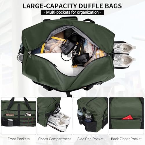 WITZMAN Foldable Duffle Bag for Travel 65L Lightweight Packable Duffel Bag with Shoes Compartment Overnight Bag for Men Women (B697 Army Green） - color: Army Green