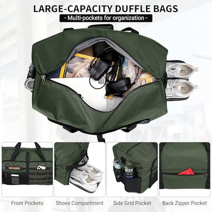 WITZMAN Foldable Duffle Bag for Travel 65L Lightweight Packable Duffel Bag with Shoes Compartment Overnight Bag for Men Women (B697 Army Green） - color: Army Green