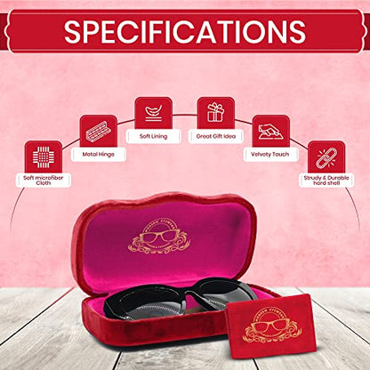 Hard Shell Glasses Case w/Cloth,Velvet Reading Glass, Eyeglass Case, Lightweight, Crush-Resistant, Men & Women - color: Red Velvet, size: Large