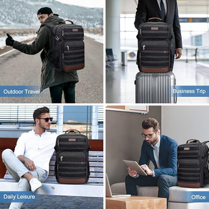 WITZMAN Canvas Travel Backpack for Men Multiple Pockets Fit 16 inch Laptop Backpack Carry-on Airline Approved(A8025 Black) - color: Black