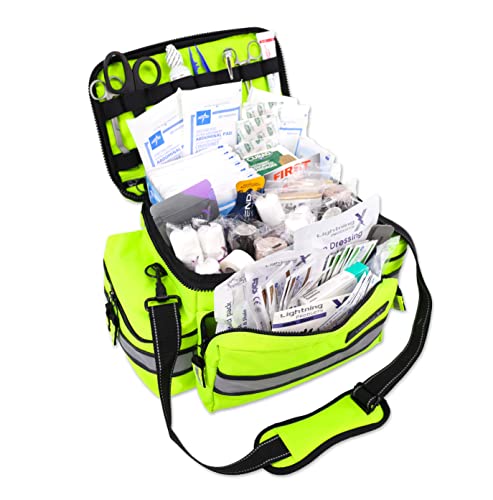 Lightning X Products Lightning X Mid-Sized First Responder EMT Bag | LXMB25 Fully Stocked Aid Kit w/ 200+ BLS Supplies - Fluorescent Yellow - color: Fluorescent Yellow