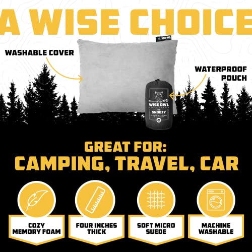 Wise Owl Outfitters Camping Pillow - Camping Essentials and Travel Pillow for Airplanes, Camping, and Travel - Memory Foam Washable Pillow - Small/Medium - color: Grey, size: Medium