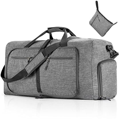Vomgomfom 65L/85L/115L Foldable Travel Duffle Bag, Lightweight Checked Luggage with Shoe Compartment, Water-Resistant Weekender Overnight Bag for Men & Women - color: A Gray, size: 115L