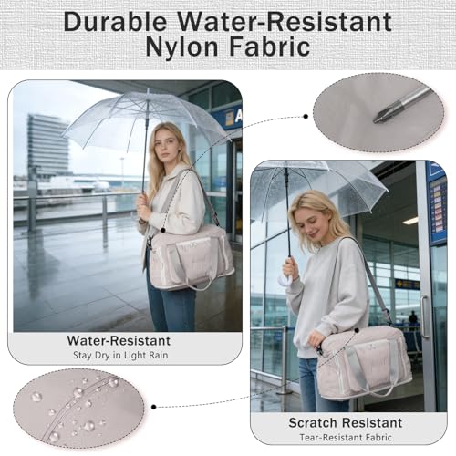 Travel Duffel Bag, 30–40L Expandable Weekender Bag with Shoe Compartment, Foldable Carry On Travel Bag with Wet Pocket and Matching Pouch - color: Grey