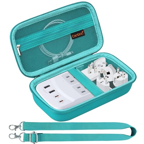 Canboc Carrying Case for Ceptics Universal Travel Adapter Kit, World Travel Adapter Kit Box with Removable Shoulder Strap, Zipper Mesh Bag fit USB Cable, Turquoise (Case Only) - color: Turquoise+Turquoise