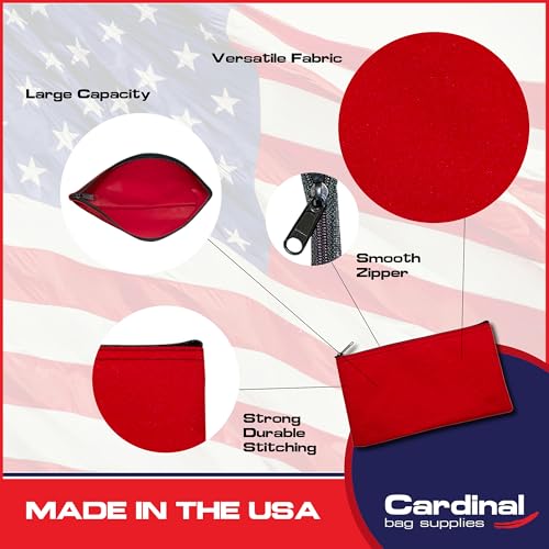 Multipack of 2 Compact Zipper Cloth Pouches, Zipper Bag, Travel Toiletry, Cosmetics, Stationary Case, 11 x 6 inches (Red) - color: Red