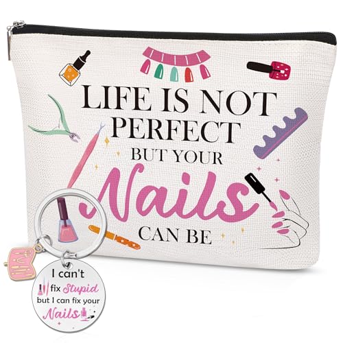 Nail Tech Makeup Bag with Keychain, Nail Technician Gifts for Women, Waterproof Cosmetic Pouch Organizer for Manicurist Appreciation, Birthday, Graduation & Christmas - color: Nail Tech