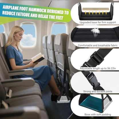 Foot Hammock for Plane Travel, No Collapse Thickened Bamboo Airplane Foot Rest for Long Flight, Desk Foot Hammock with Extended Adjustment Strap to Relax Your Feet, Foot Sling Travel Essentials - color: Grey