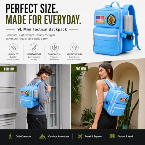9L Mini Tactical Backpack Small Military Gym Bag Tiny Tackle Backpack for Men Women Molle Travel Daypack Camping Backpack with Patch(Turquoise) - color: Turquoise