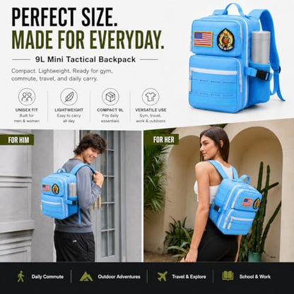 9L Mini Tactical Backpack Small Military Gym Bag Tiny Tackle Backpack for Men Women Molle Travel Daypack Camping Backpack with Patch(Turquoise) - color: Turquoise