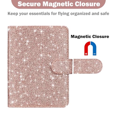 HOTCOOL Passport Holder Travel Essentials Airplane & Cruise Essentials Ship Leather Wallet Cover Case RFID Blocking Women & Men Vacation Travel Accessories Gifts Deals, Glitter - Rose Gold - color: B Glitter Rose