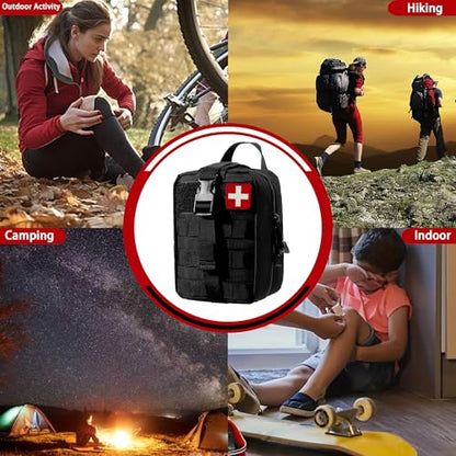 Universal IFAK Trauma First Aid Kit Molle Pouches Emergency Survival Kit Suitable for Home, car, Travel, Camping, Hiking, Sports, Outdoor Emergencies-Quick Response First Aid Essentials (Black) - color: Black