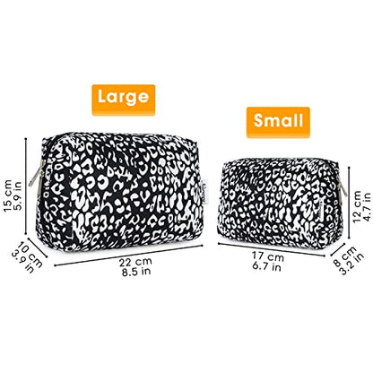 Narwey Cute Cheetah Makeup Bag Travel Cosmetic Bag Organizer Toiletry Bag Make Up Bags with Compartments for Women Girls (Large, Black Leopard) - color: Black Leopard, style: Large