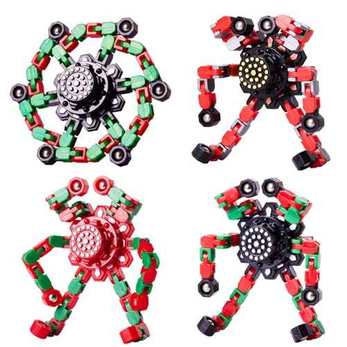 Gokeey Christmas Fidget Toys Transformable Fidget Spinners for Kids and Adults, Stress Relief Sensory Toys for Boys and Girls Fingertip Gyros for ADHD Autism for Kids Birthday Gifts - style: fidget toys 4pc-red